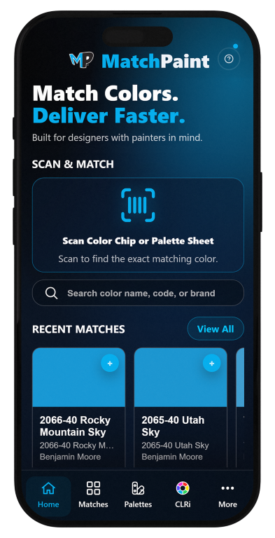 MatchPaint mobile home screen inside a small phone