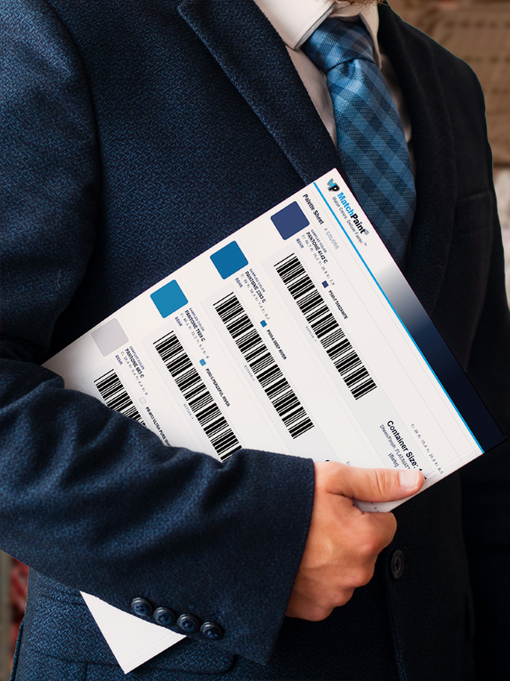 Printed MatchPaint color deck report with barcode swatches