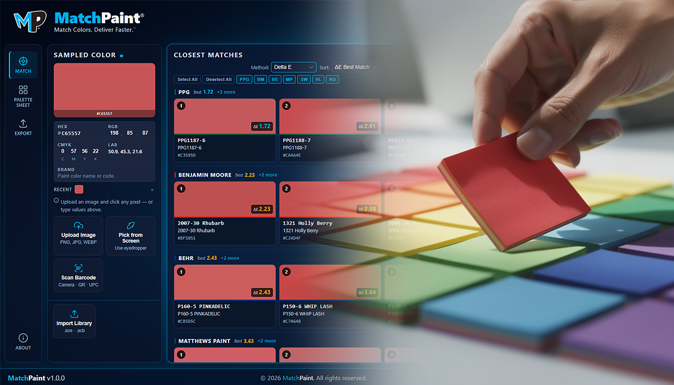 MatchPaint color matching interface blended with physical color swatches